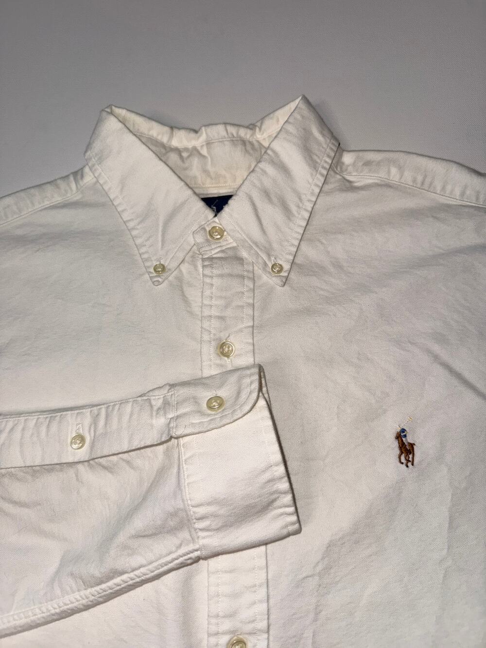 Polo Ralph Lauren Oxford Shirt Men's M Classic Fit White Multicolor Pony Cotton